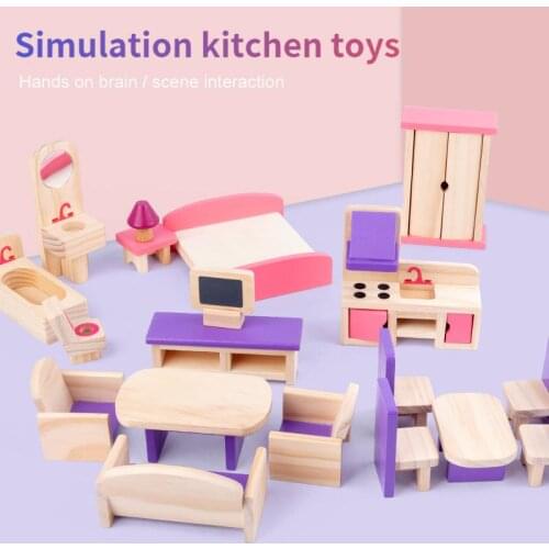 Montessori Early Education Childrens Play House Toys Wooden Mini Simulation Furniture Fun Puzzle Cute Little Furniture