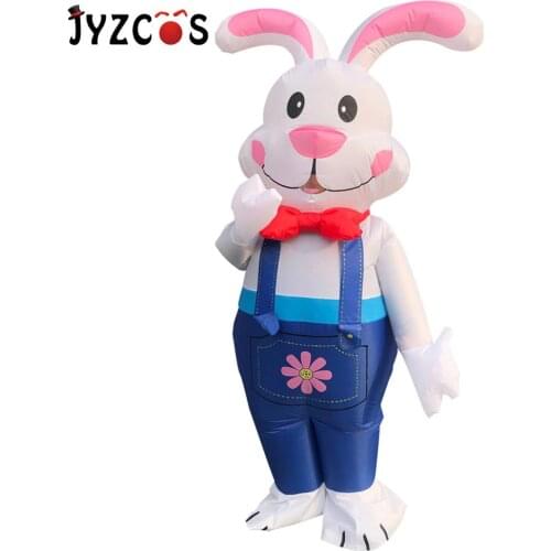 JYZCOS Halloween Inflatable Costume for Men Woman Adult Cosplay Ester Bunny Costume Suspenders White Rabbit Party Purim Disfraz