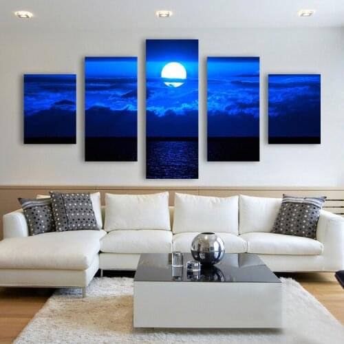 Five Piece Wall Art Print Canvas Painting Modern Moon and Cloud Picture Hd Night Scene Poster Home Decor Living Room Frameless