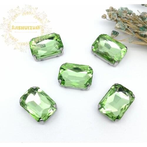 Classic Light green Rectangle Glass Crystal sewing rhinestones with silvery claw Diy wedding dress accessories Free shipping