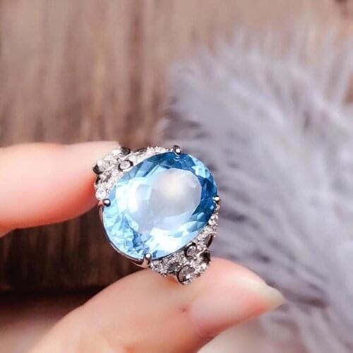 Natural topaz ring Natural real blue topaz 925 sterling silver Fine jewelry Gemstone size 12*16mm Gem