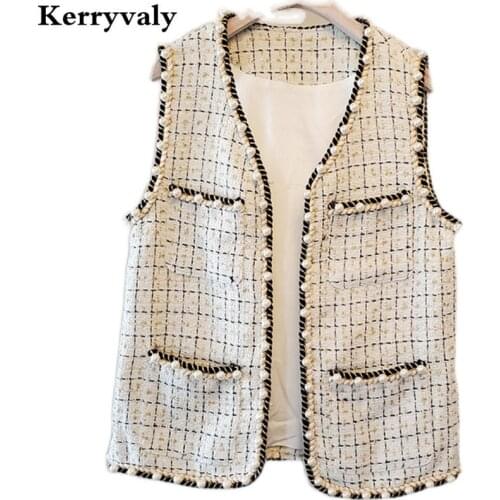 Spring Small Fragrance Cotton Tweed Vest Women Luxury Sleeveless Horse Clip Bead Short Jacket Chaleco De Mezclilla Mujer K3023
