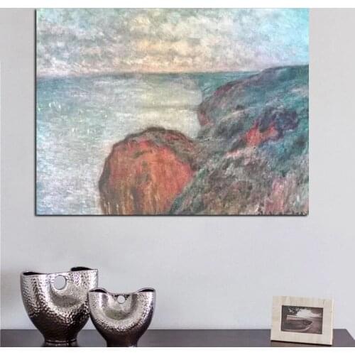 100% Hand Painted Handmade Claude Monet Cliff near Dieppe, Cloudy Weather, 1897 Art Landscape Oil Painting Wall Pictures