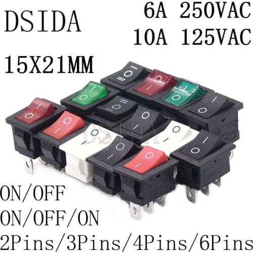 10PCS Rocker Switch KCD1-101 ON-OFF / ON-OFF-ON / 2Pins / 3Pins / 4Pins / 6Pins Toy Switch / Power Switch 6A 250V / 10A 125V AC