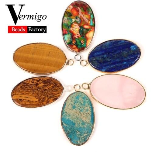 Natural Stone Pendant 20*32mm Lapis Lazuli Tiger Eye Oval Charms Pendants For Necklace Bracelet Making Jewelry Accessories
