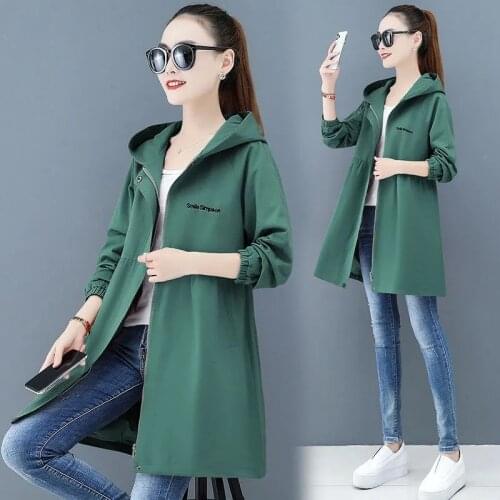 Embroidered Jacket Womens zipper Top 2021 Spring Autumn New Casual Fashion Loose Large Size Long Mother Trench Coat Hooded 504