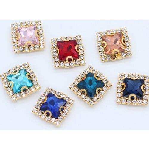 Hot sell Sew On 12mm Square Shape With rhinestones chain claw Square Shape Sew On Rhinestone Beads Clothes Jewelry Diy Trimming