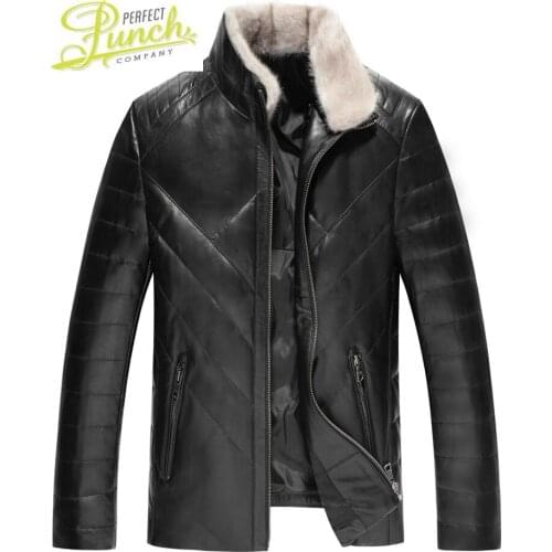 Winter Mens Jacket Leather Genuine Sheepskin Coat for Men Mink Fur Collar Down Jackets Plus Size LSY088481 MY1760
