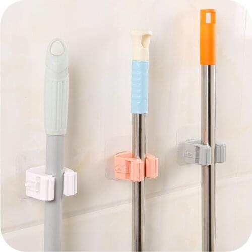 Wall Mounted Mop Holder Brush Broom Hanger Storage Rack Kitchen Organizer with Mounted Accessory Hanging Cleaning Tools 4 Color