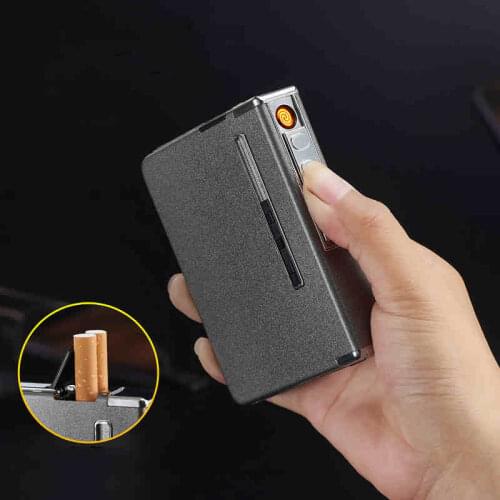 New Portable Metal Cigar Case With Charging Cigarette Lighter Integrated Windproof Usb Automatic Cigarette Smoke Lighter Holder