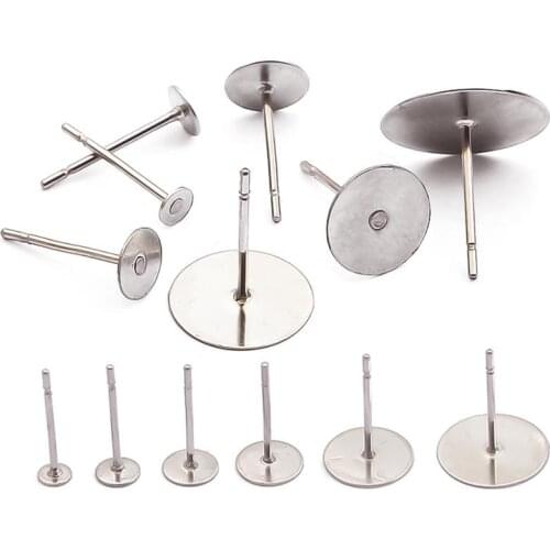 Stainless Steel Earring Stud Base Blank Fit 3 4 5 6 8 10 12mm Cabochon Cameo Settings DIY Jewelry Making Findings