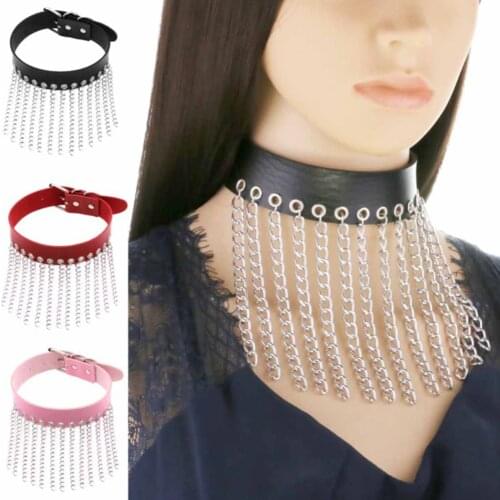 DIEZI Hip Hop New PU Leather Long Tassel Necklace For Women Men Vintage Fashion Gothic Punk Statement Choker Necklaces Jewelry