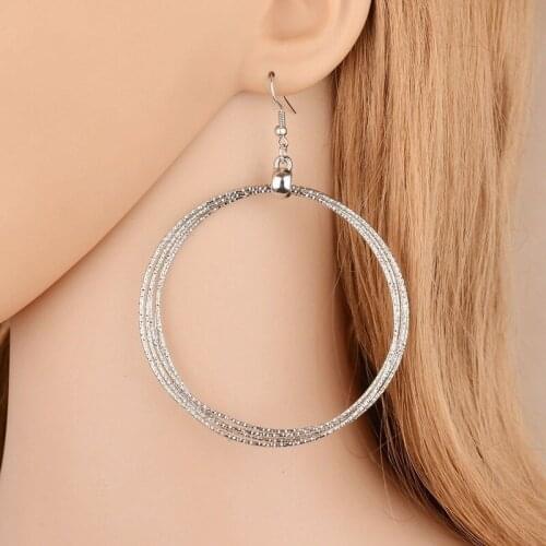 Exaggerated metal circle earrings female Korean temperament long pendant European and American personality hipster earrings