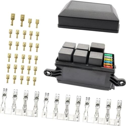 Durable 6 Way ATO/ATC Fuse Holder Relay Box with Terminals 4Pin/5Pin 40A Relays, Waterproof Connectors