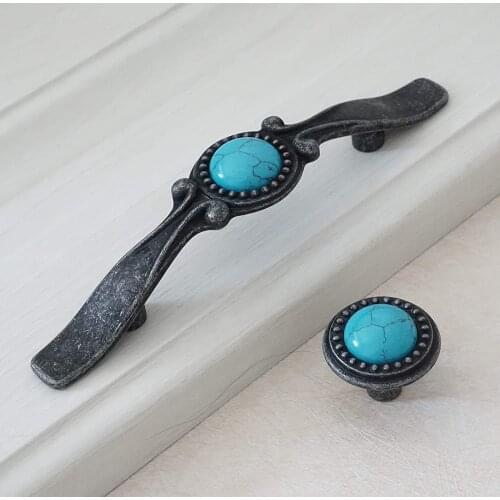 Chic Dresser Knob Turquoise Blue / Drawer Pull Handles Antique Black Door Pulls Handles / Cabinet Handles Kitchen Hardware