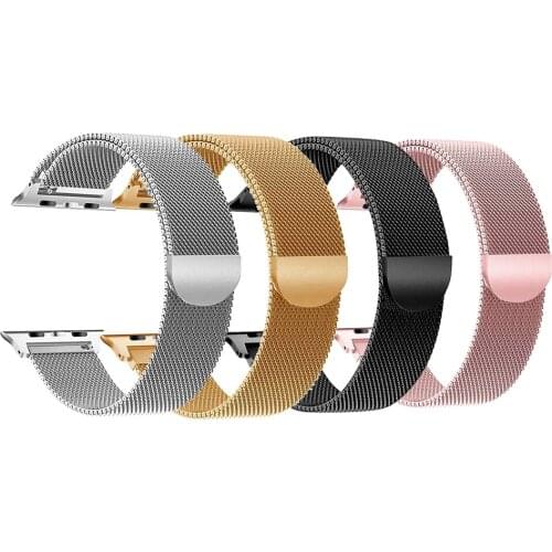 Replaceable Stainless Steel Watch Band Milanese Magnetic Buckle Strap Compatible with Apple Watch 2/3/4/5/6/se 42/44mm Black