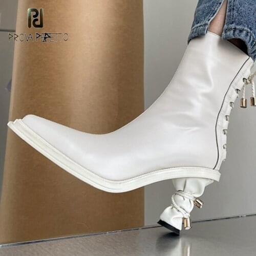 Special-shaped High-heeled Square-toe Short Boots Autumn New Solid Color Cowhide Side Zipper Back Cross Strap Single Boots