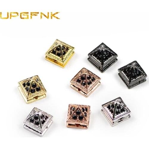 UPGFNK 4pcs Tower shape Copper Spacer beads Black Rhinestone Loose beads For Jewelry making bracelet DIY Accessories Findings