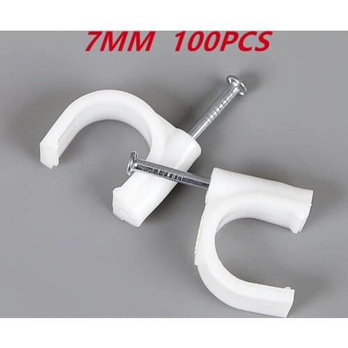 100pcs 7mm Round Steel Nail Cable Wire Wall Hanging Screw Clips Cable Clip For RG59 RG6 White High Quality Low Price Favorable