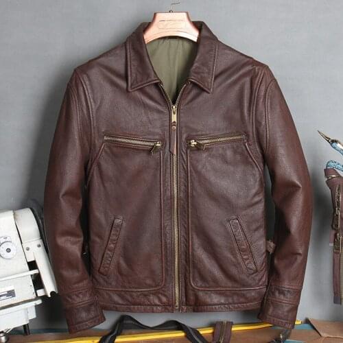 2021 Vintage Black American Casual Style Genuine Leather Jacket Plus Size 4XL Real Natural Cowhide Slim Fit Autumn Coat