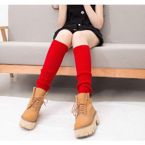 WomenS Leggings Knee Pads Fluorescent Wool Knitted Stockings Autumn And Winter Solid Color Foot Cover Pile Stocking New Arrival