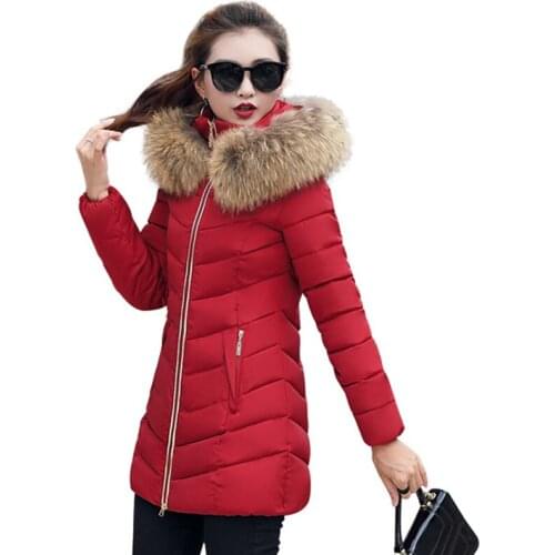 Oversized M-6XL women slim long parkas with fur collar hooded office lady Fad winter thick solid jacket casual warm femlae coat