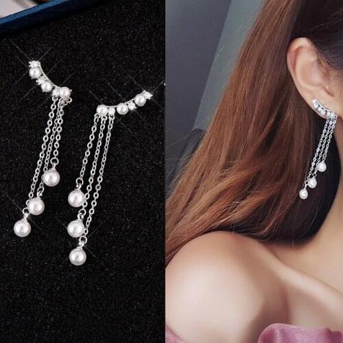 Ladies Earrings Fashion Long Korean Personality Fashion Tassel Pearl Studs Wild Earrings Long Pearl Earrings серьги женские #40