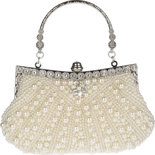Women Wedding Clutches Handmade Luxury Pearl Rhinestones Beaded Evening Bags Day Clutch Femme Dinner Party Fashion Handbag Purse