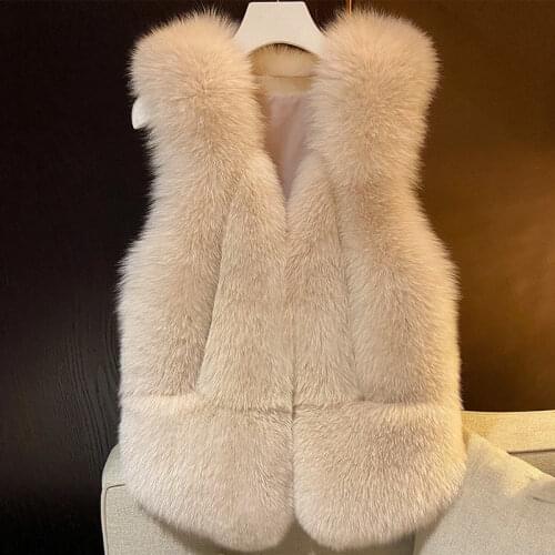 Imitation Leather Vest Coat Women Autumn Winter Fashion Loose V-Neck Short Style Artificial Fox FurWaistcoat Cardigan TT0222