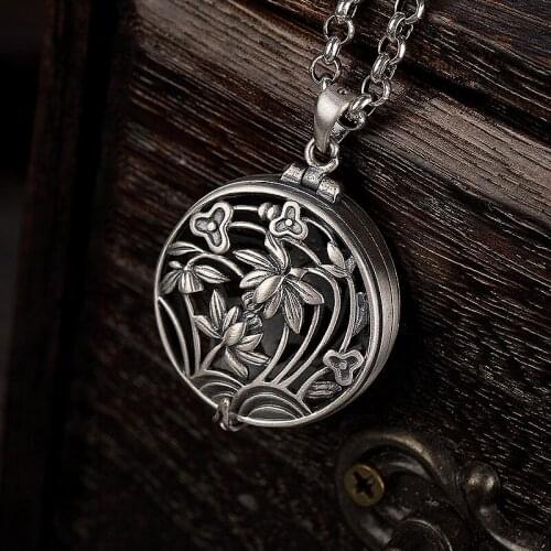 925 Sterling Silver color Locket Box Pendant for Women Female Hollow Flower Shape Pendants Jewelry without Chain Free Shipping