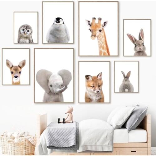 Giraffe Elephant Fox Penguin Rabbit Owl Baby Wall Art Canvas Painting Nordic Posters And Prints Wall Pictures Kids Room Decor