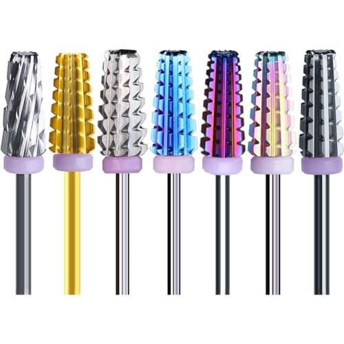 10PCS 5 IN 1Rainbow Tungsten Carbide Nail Drill Bit For Electric Manicure Machine Electric Rotary Mills Nail Files