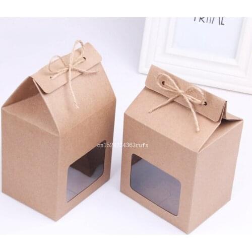300pcs Kraft Paper Party Wedding Gift Bags,Cake Chocolates Candy Packing Bags BoxesStand Up Food Clear PVC Window Seal Boxes