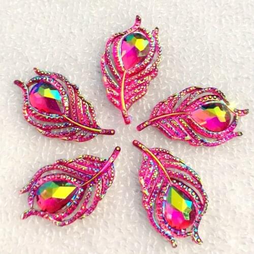 DIY 10pcs 20*38mm AB leaves shaped resin rhinestones applique crystal flatback stones for Jewelry Crafts Decoration-B073