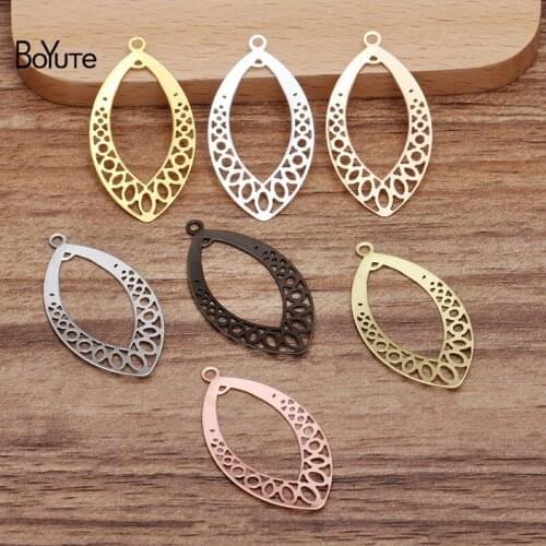 BoYuTe (50 Pieces/Lot) 20*37MM Leaf Metal Brass Filigree Connector Charms for Jewelry Making Diy Hand Made Accessories