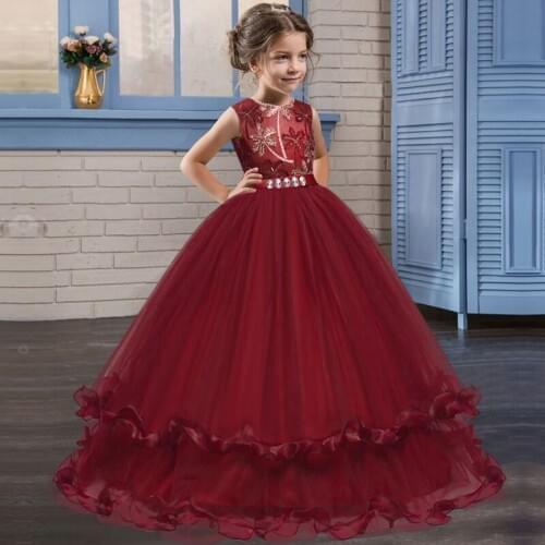 High Quality Kids Dresses Pom Dress Kids Toddler Girl Dresses Vintage Sundress for Girls 10 12 Red Bule Wedding Party Dress