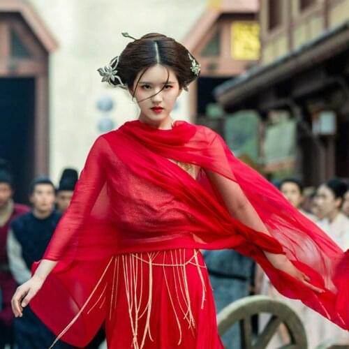 Customized Chen Qianqian Hanfu Cosplay Vintage Red Fairy Dance Clothing Ancient Chinese Lady Swordswomen Clothes