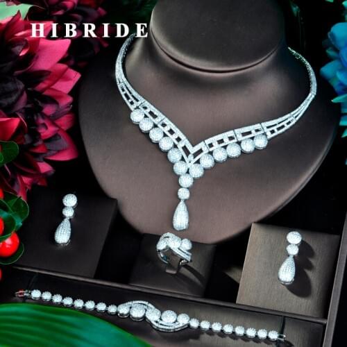 HIBRIDE Big Pendant Luxury Cubic Zirconia Jewelry Sets For Women Party Luxury Dubai Nigeria Wedding Jewelry Sets N-810