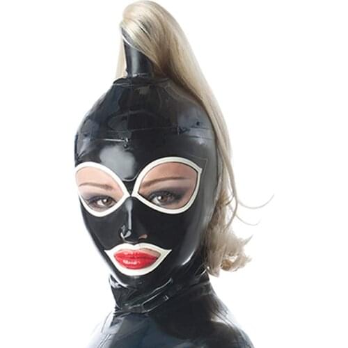Latex Rubber Big Eyes Hoods Single Ponytail Wigs Masks 0.4MM