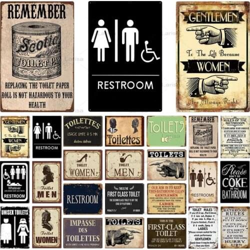 Toilet Sign Plaque Metal Vintage Bathroom Metal Sign Tin Sign Wall Decor for Toilet Bathroom Metal Painting Wall Sticker