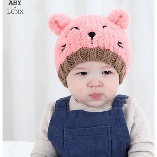 Cute Kids Hat Cap with Plush Candy Solid Colors Boys Girls Beanies Hats Cotton Born Baby Hat warm Toddler Infant autumn Caps