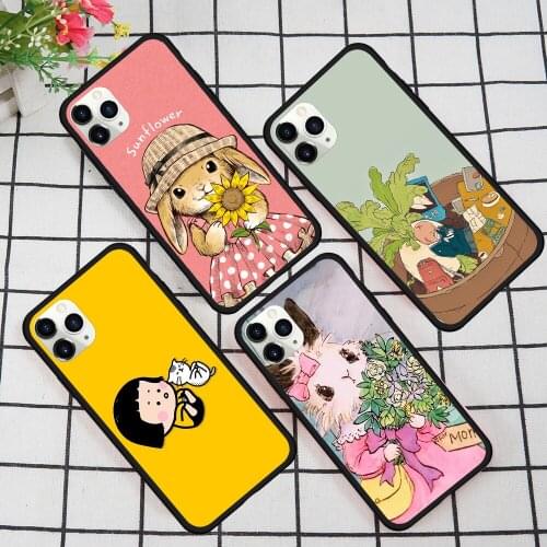 JAMULAR Cute Japan Style Sunflower Cat Phone Case For iPhone 7 XS MAX 11 Pro SE 2020 XR X 8 6Plus Kawaii Silicone Hard Cover Bag