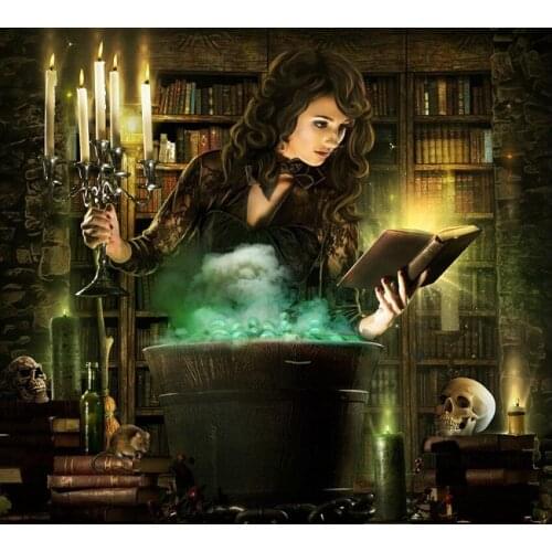 JMINE Div 5D witch lady skull book light magic Full Diamond Painting cross stitch kits art Portrait 3D paint by diamonds