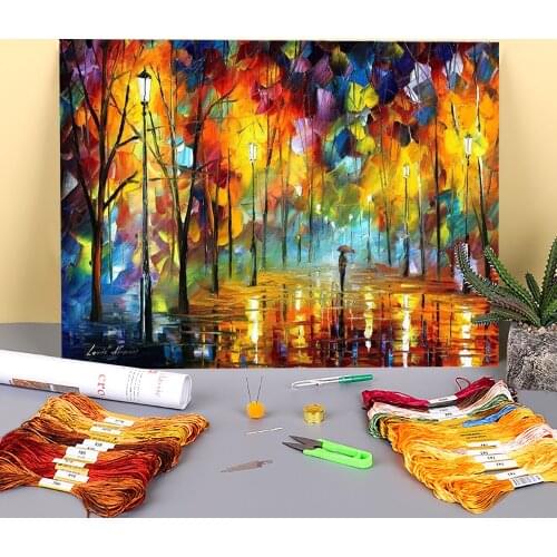 Night Feeling Printed Water-Soluble Canvas 11CT Cross-Stitch Complete Kit Embroidery DMC Threads Handiwork Hobby Design