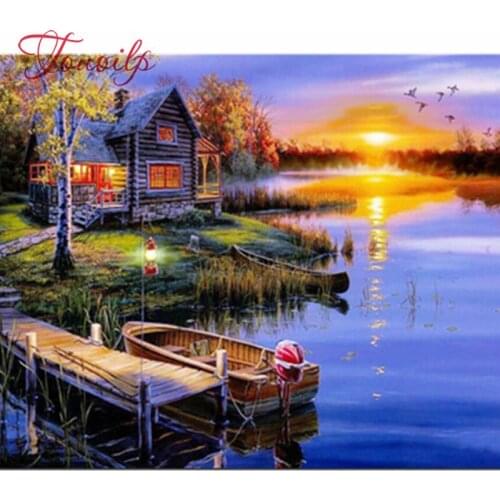 Diy Diamond Painting Kit month under the boat Full Square Drill 5D Diamond Embroidery Painting Rhinestones For Home Decoration