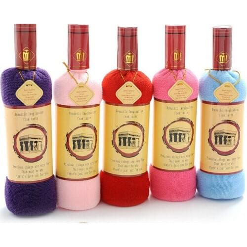 10pcs/lot New Bath Shower Soft Cotton Towel Wine Bottle Shape Washcloth Towel Gift cotton good quality