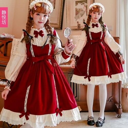 Original Japanese loli op long sleeve dress red sweet soft girl princess skirt lolita dress court vintage