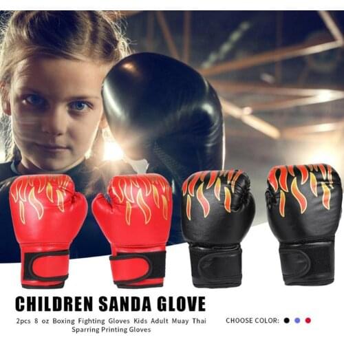 1 Pair Kids Children Boxing Gloves Professional Flame Mesh Breathable PU Leather Flame Gloves Sanda Boxing Training Glove
