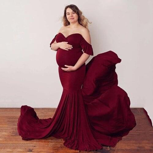Maternity Dresses For Photo Shoot Pregnant Women Sexy Shoulderless Mermaid Gown Pregnancy Dress Baby Shower Photography Props