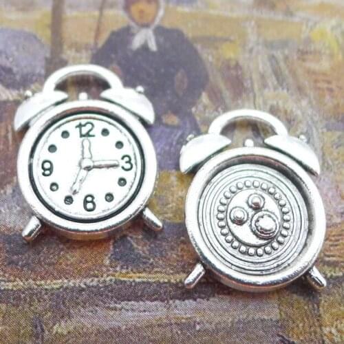 15PCS/Lot 13mm*18mm Pendant Antique Silver Color Alarm Clock Charms For DIY Jewelry Making Jewelry Findings